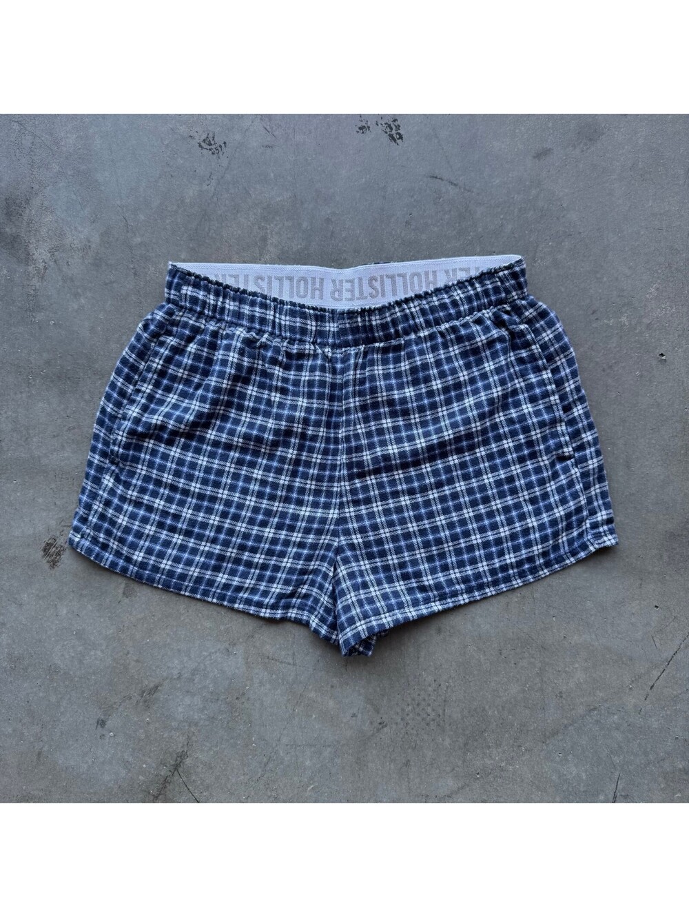 Vintage Y2K Womens Hollister Sleep Plaid Boxer Lounge Shorts Blue Flannel Pajama